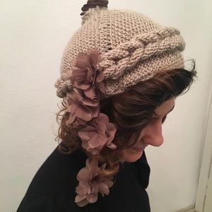 Brown Handmade Handknit woman winter hat